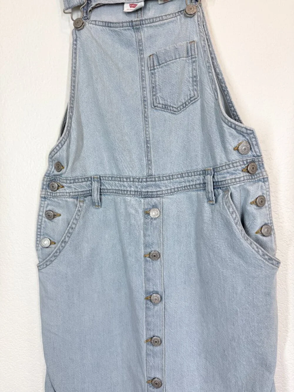 Levi's Denim Overall Dress Bib Jumper Pinafore Light Wash Y2K 90s Small - Picture 5 of 11